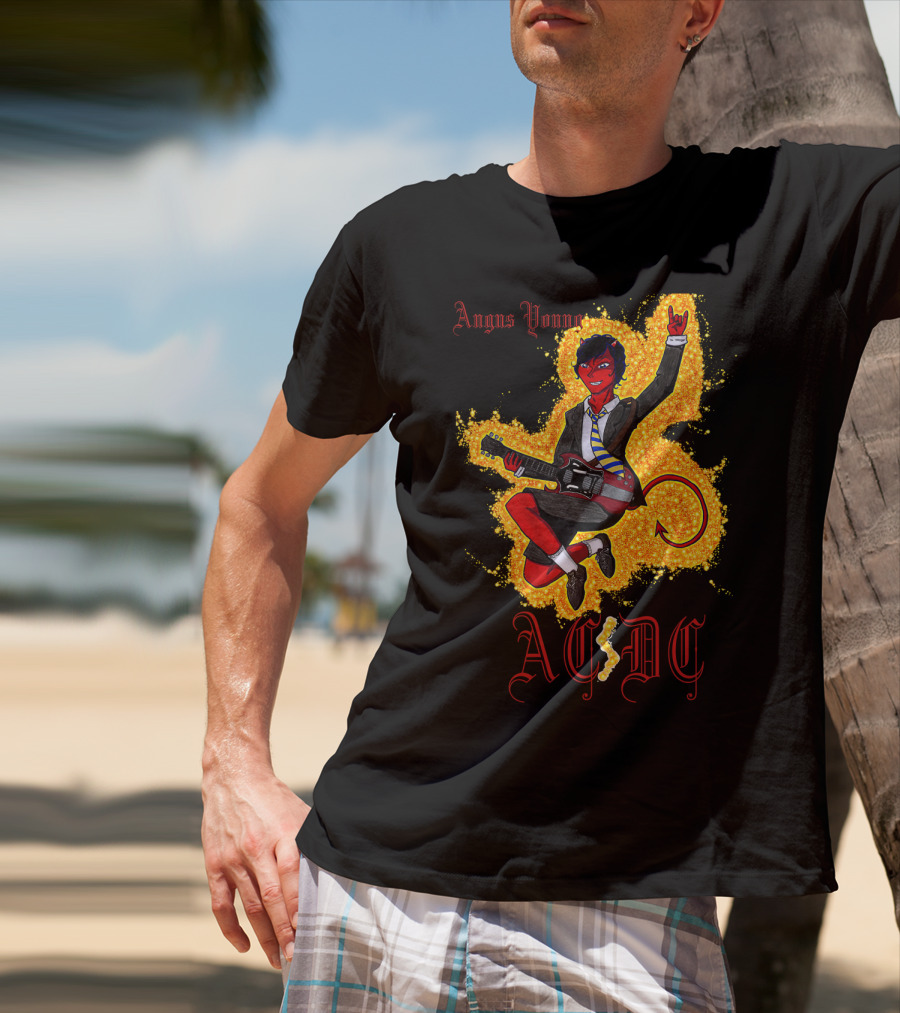 Acdc Angus Young Devil Rock Guitar Poster T-Shirt