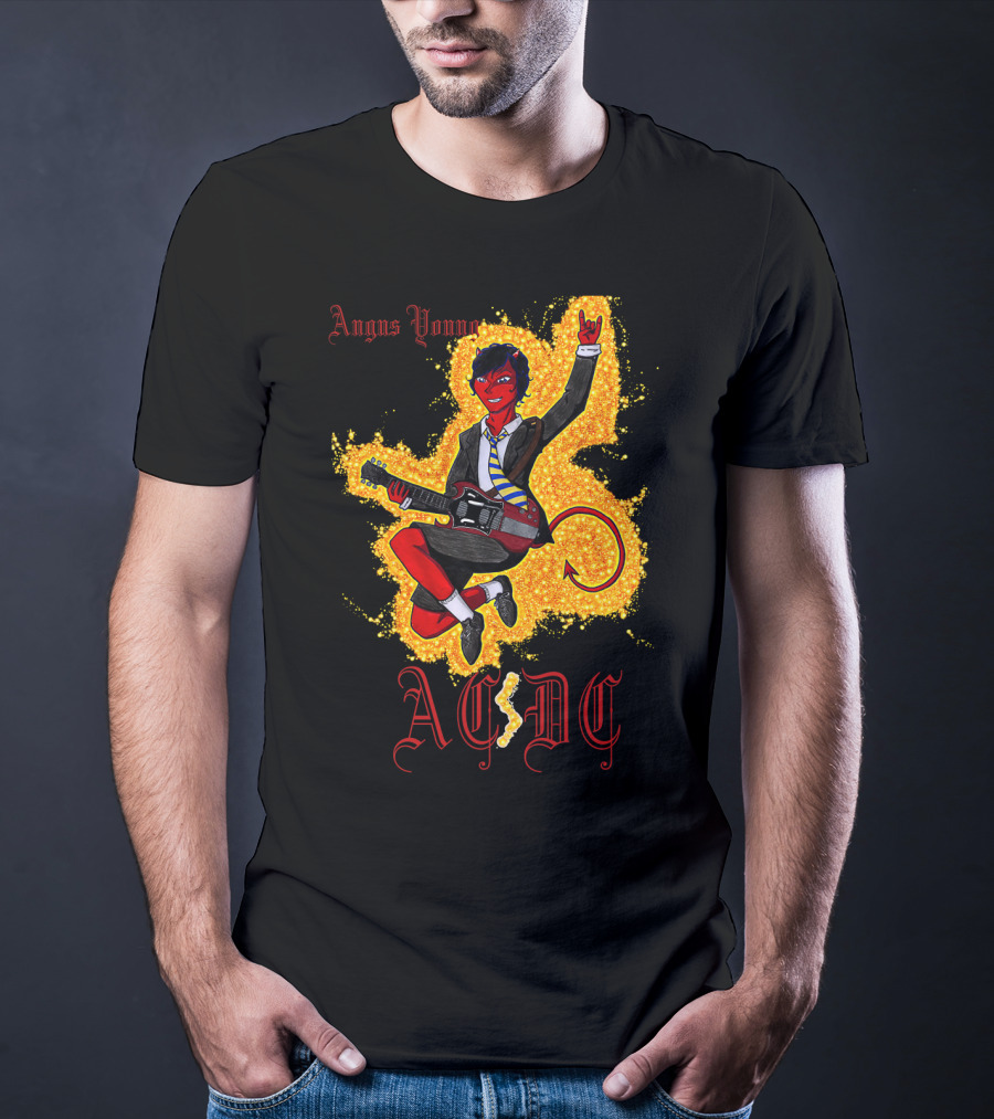 Acdc Angus Young Devil Rock Guitar Poster T-Shirt