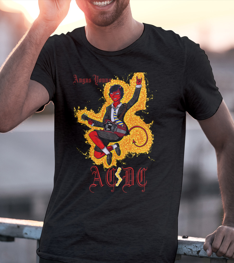 Acdc Angus Young Devil Rock Guitar Poster T-Shirt
