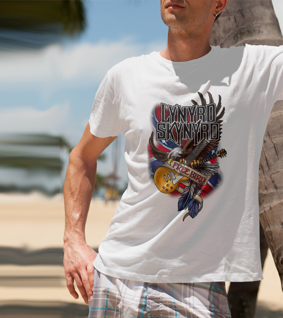 Lynyrd Skynyrd Free Bird Eagle With Guitar And Flags T-Shirt