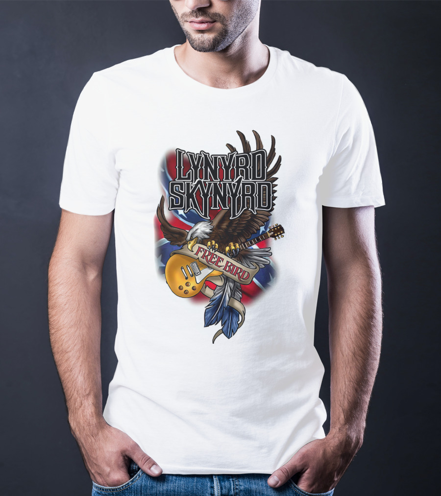 Lynyrd Skynyrd Free Bird Eagle With Guitar And Flags T-Shirt