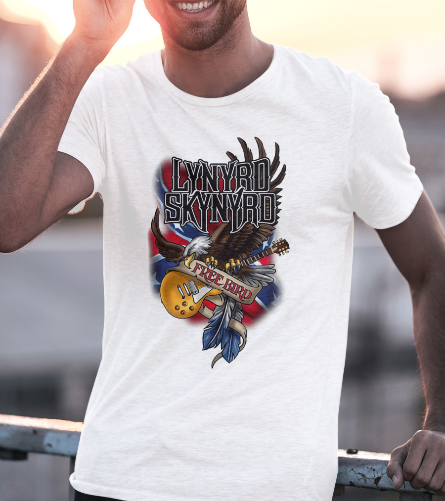 Lynyrd Skynyrd Free Bird Eagle With Guitar And Flags T-Shirt