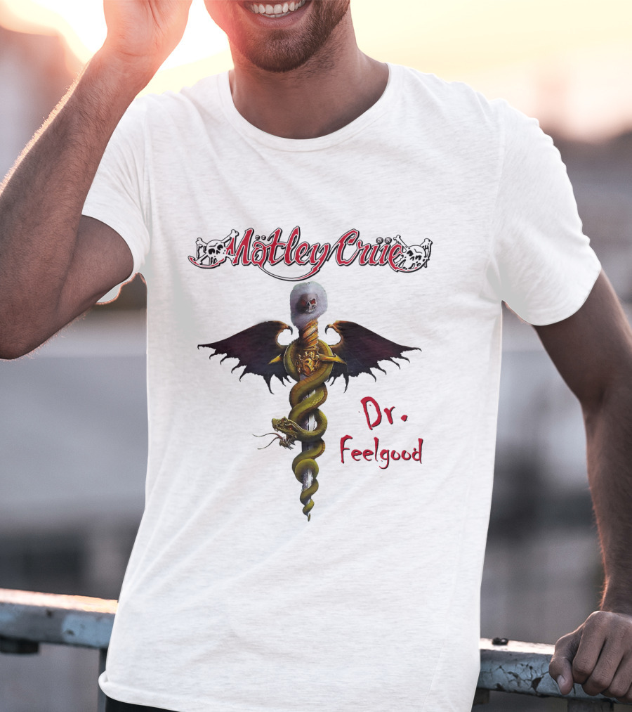 Mötley Crüe Dr. Feelgood Snake And Skull Caduceus Artwork T-Shirt