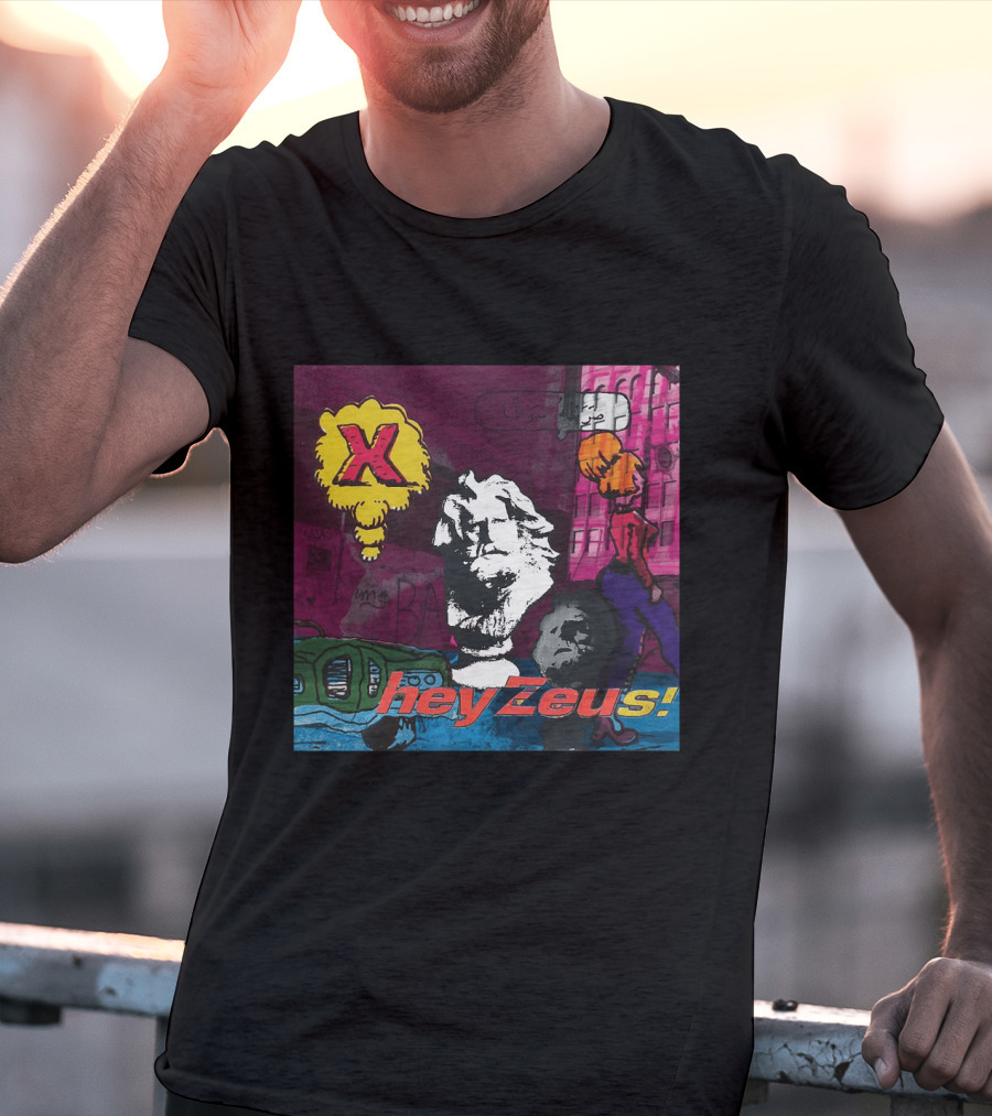 X Hey Zeus Bust And Urban Pop Art Scene T-Shirt