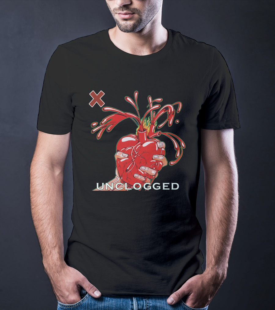 X 07 Unclogged Heart In Hand With Splashing Visuals T-Shirt