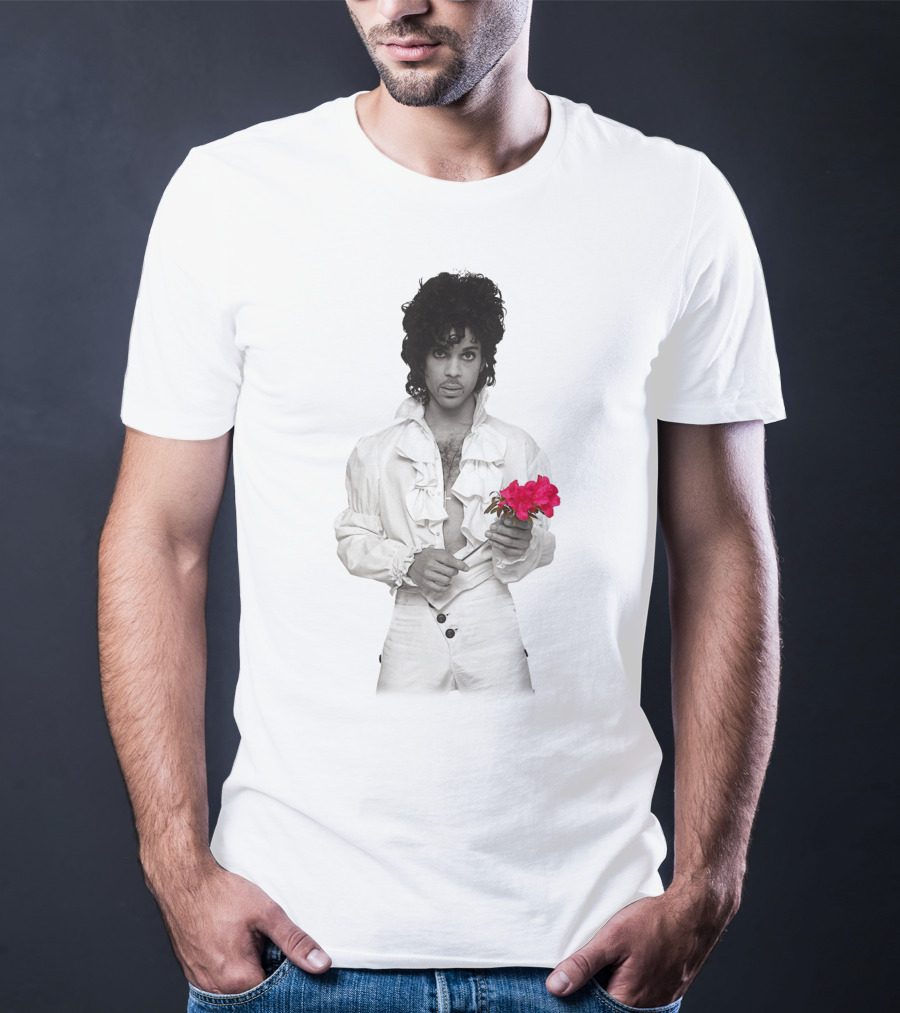 Pr 19 Vintage Style White Frilled Shirt Holding Pink Roses T-Shirt