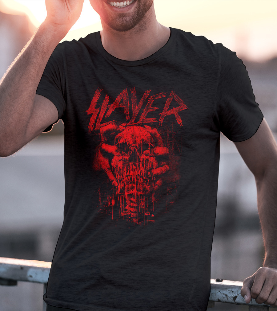 Slayer Red Skull With Hands Gripping Face T-Shirt