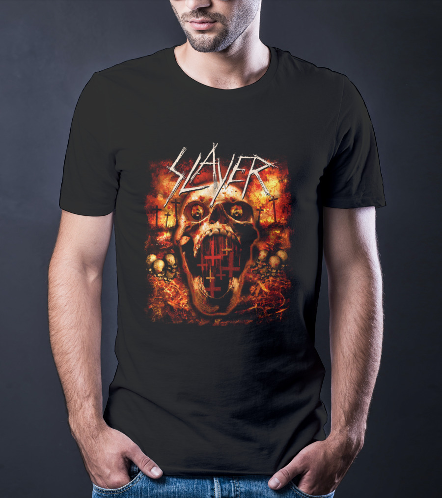 Slayer Skull Flames Crosses Metal Band Art T-Shirt