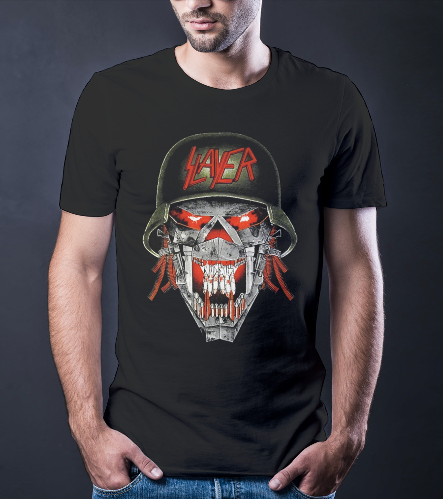 Slayer Skull Soldier Helmet Red Eyes T-Shirt