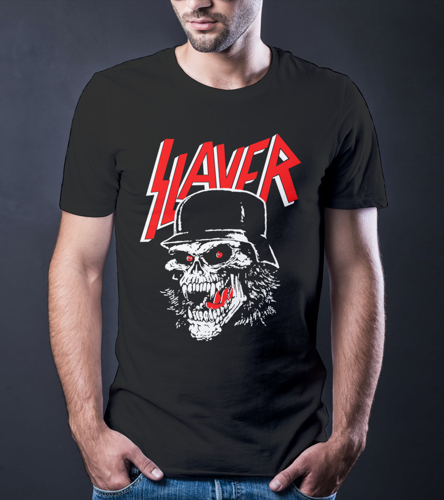 Slayer Skull With Helmet And Red Eyes T-Shirt