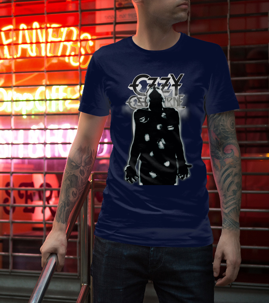 Ozzy Osbourne Black Silhouette With Logos And Light Effects T-Shirt