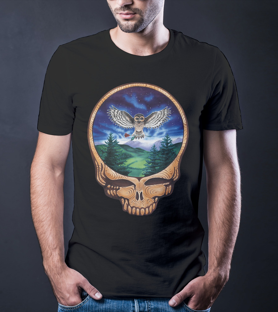 Grateful Dead Steal Your Face Owl In Night Sky Forest Scene T-Shirt