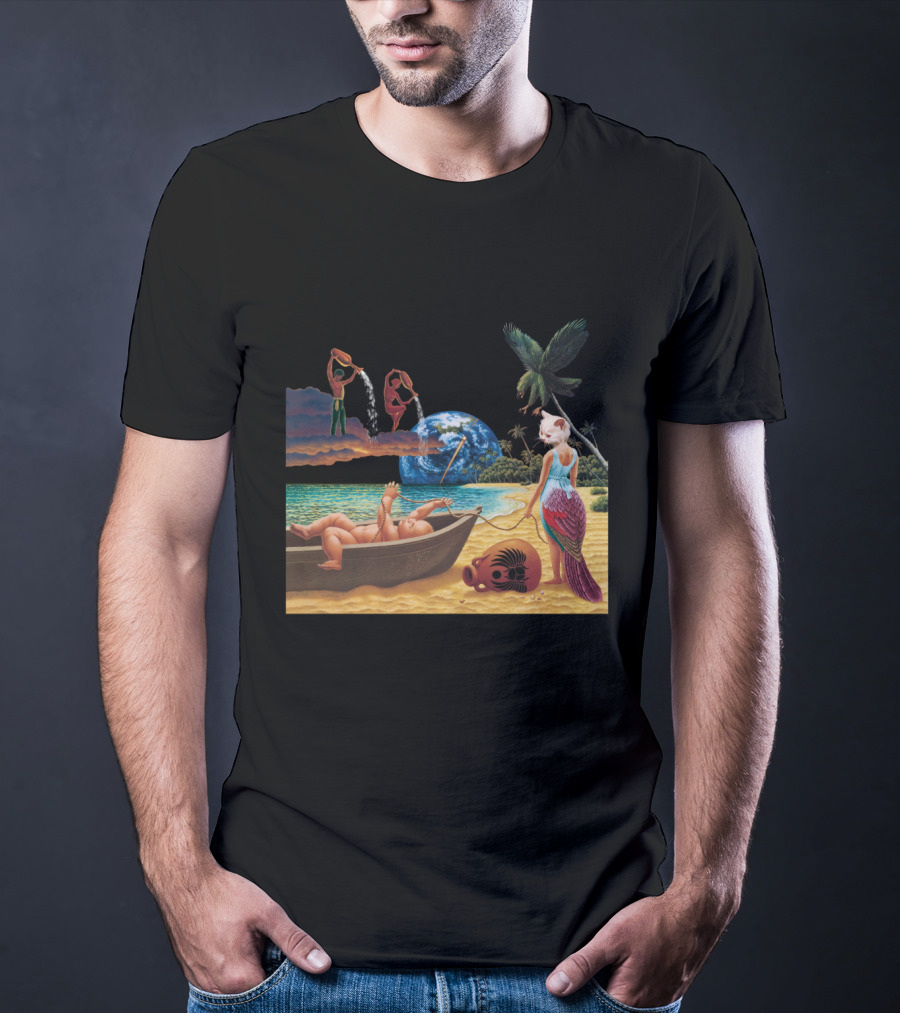 Surreal Tropical Scene With Mermaid And Earth T-Shirt