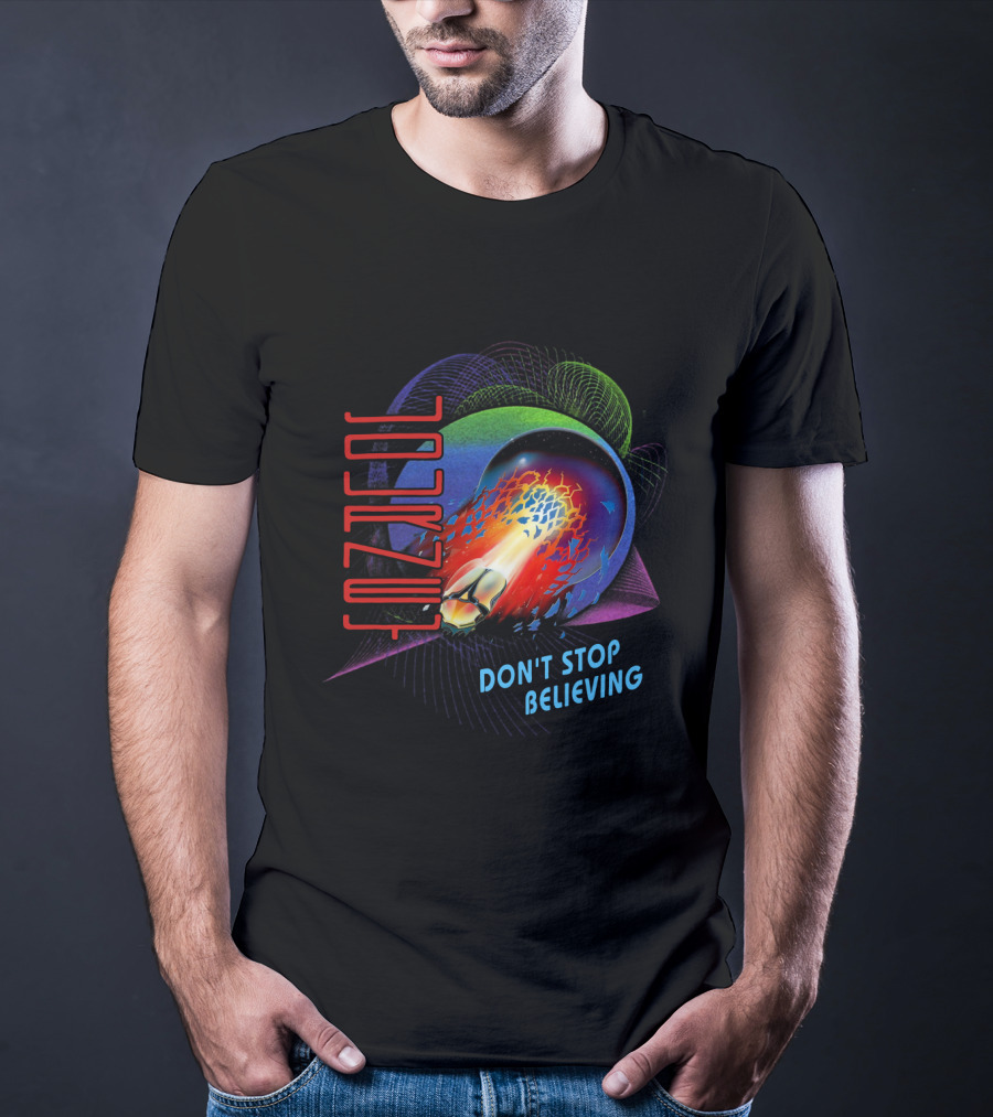 Journey Don't Stop Believing Text With Fiery Planet And Geometric T-Shirt