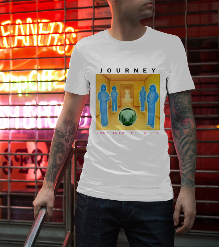 JOURNEY Look Into The Future Album Art With Blue Figures And Globe T-Shirt