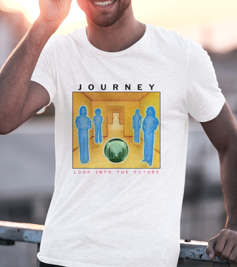 JOURNEY Look Into The Future Album Art With Blue Figures And Globe T-Shirt