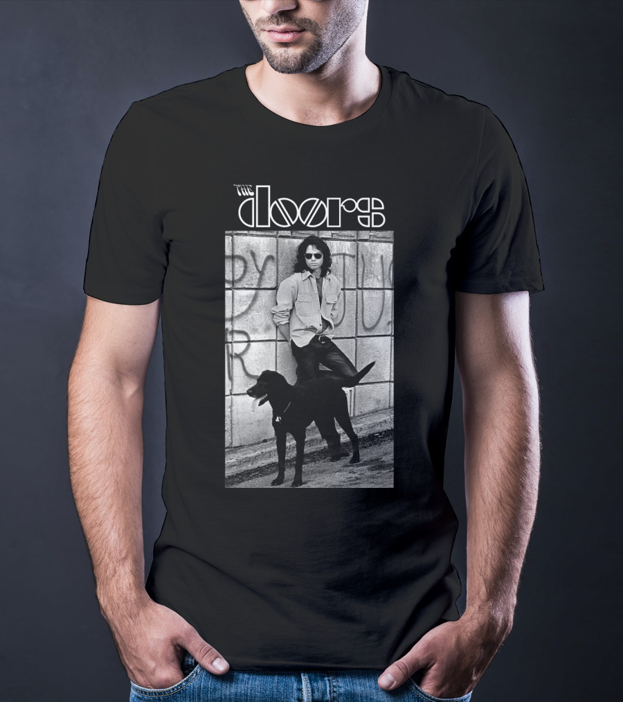 The Doors Jim Morrison Black And White Photo With Dog T-Shirt