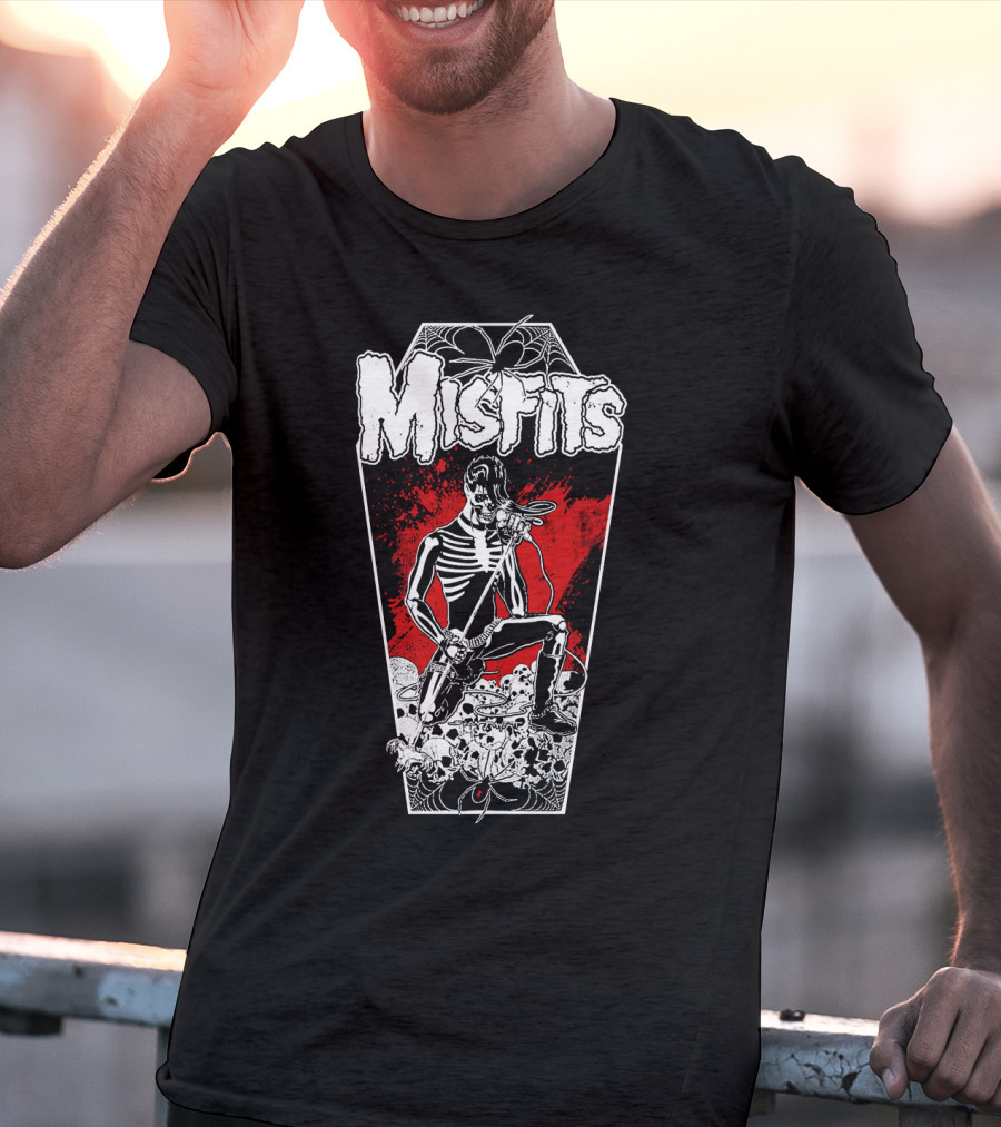 Misfits Skeleton Coffin Rocker With Spiders And Skulls T-Shirt
