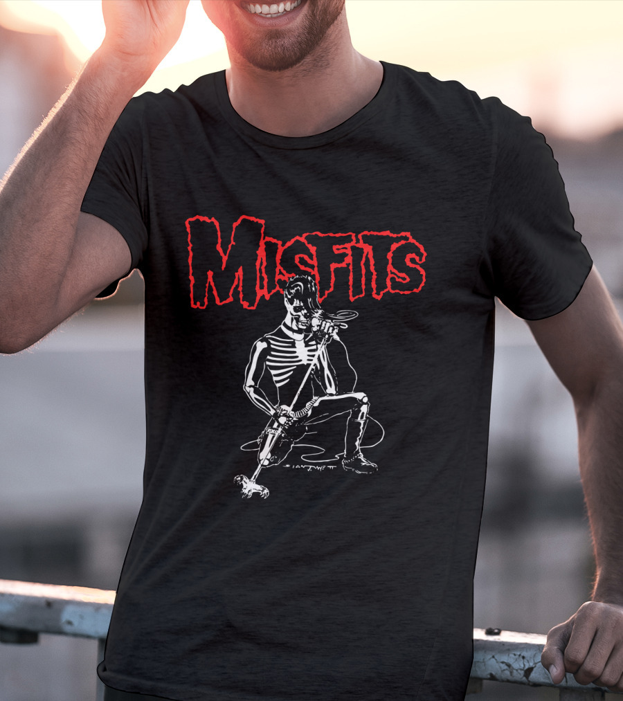 Misfits Skeleton Figure With Microphone In Black And Red T-Shirt