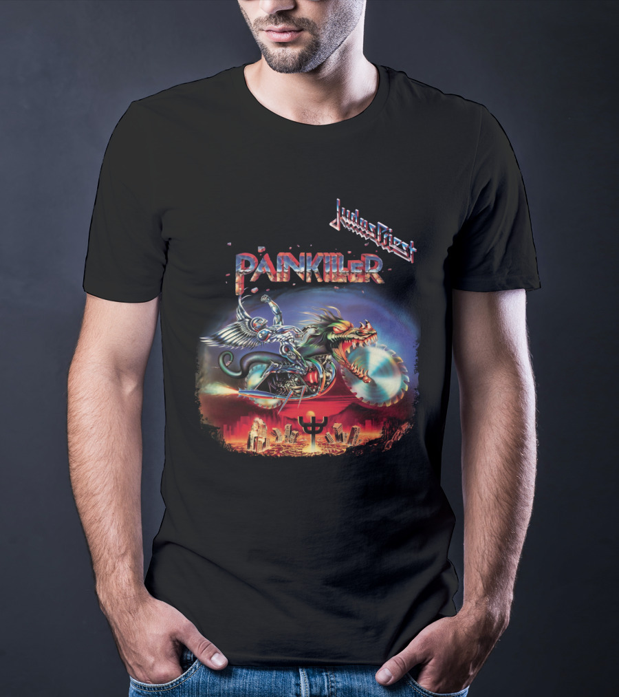 Judas Priest Painkiller Album Artwork Motorcycle And Winged Dragon T-Shirt