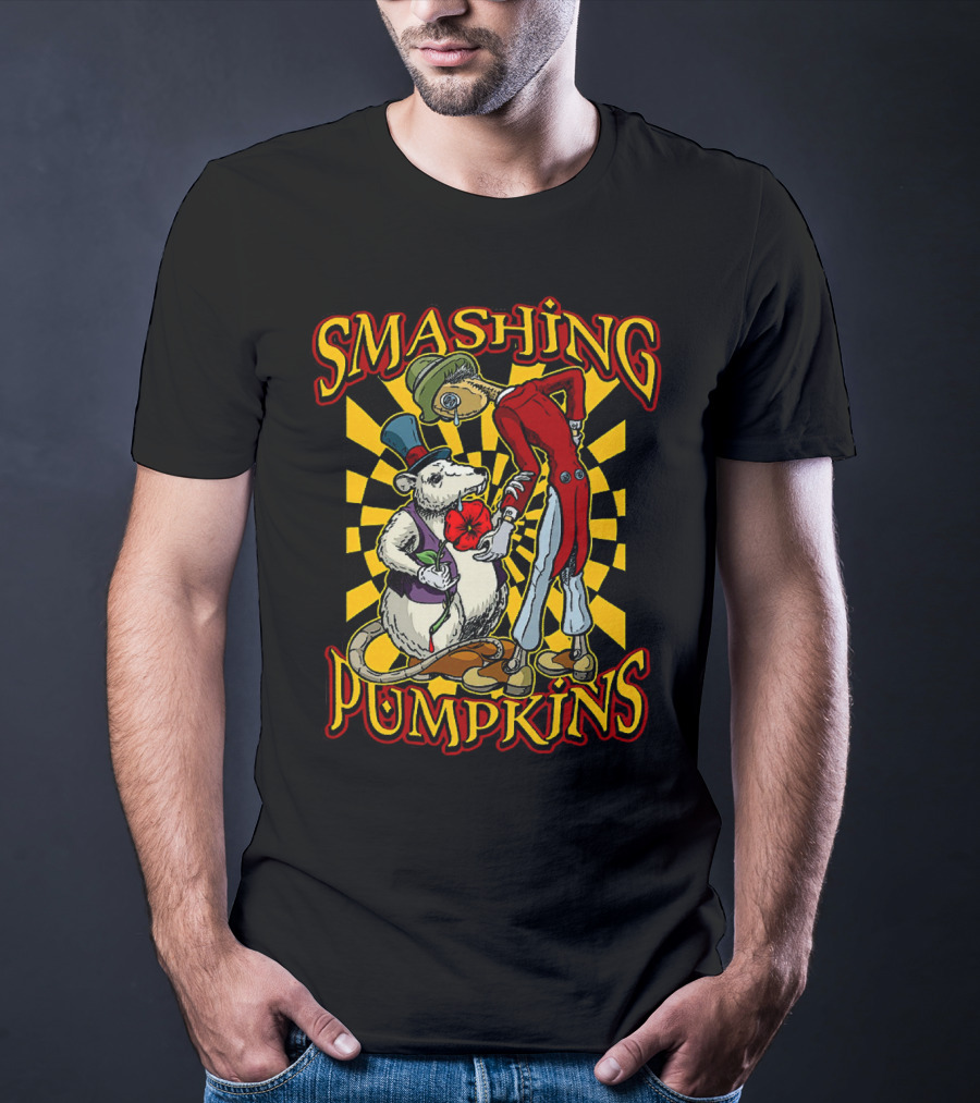 Smashing Pumpkins Alice In Wonderland Style Mad Hatter And White Rabbit T-Shirt