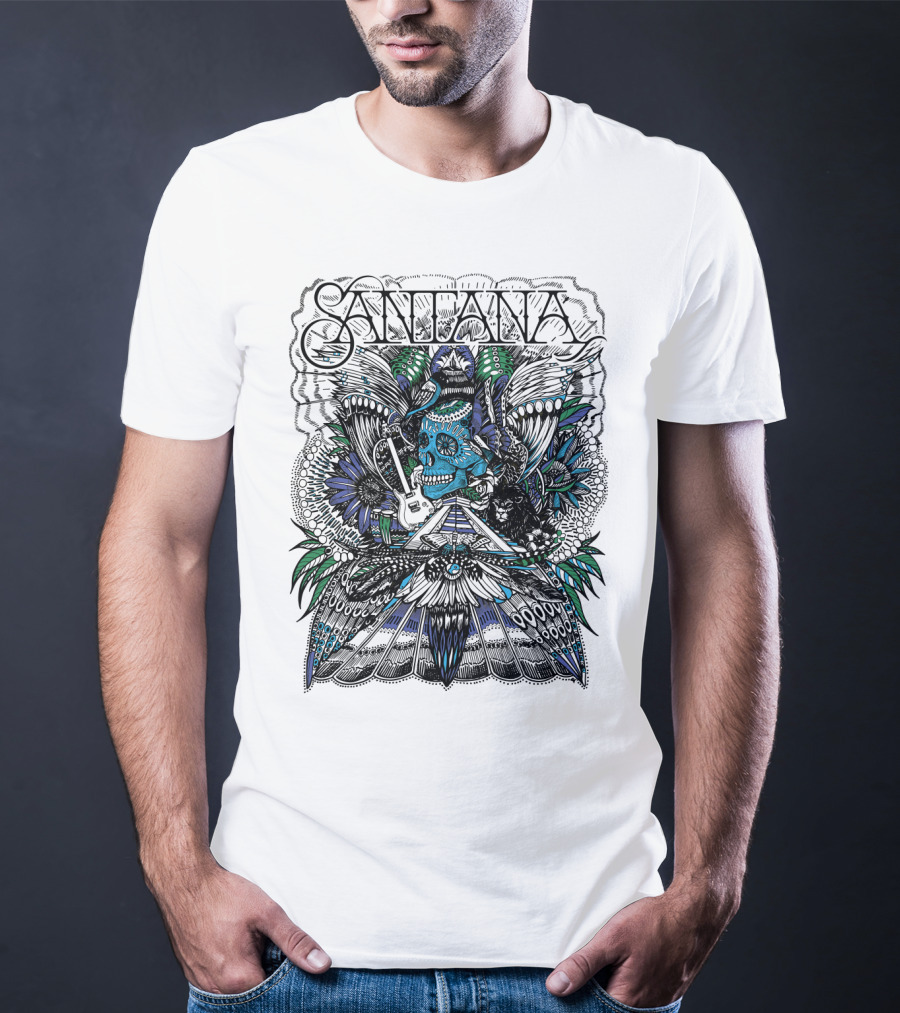 Santana Skull Guitar Art Stn T-Shirt