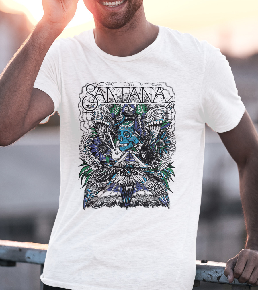 Santana Skull Guitar Art Stn T-Shirt