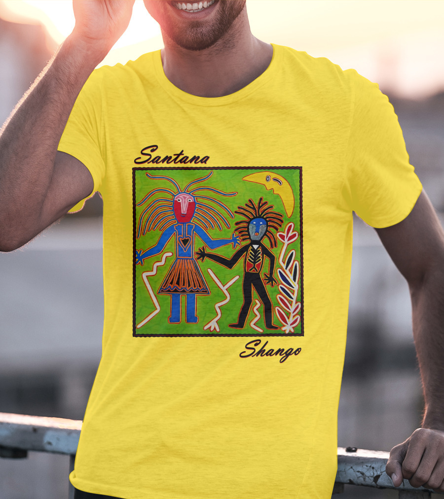 Santana Shango Colorful Tribal Art With Moon And Figures T-Shirt