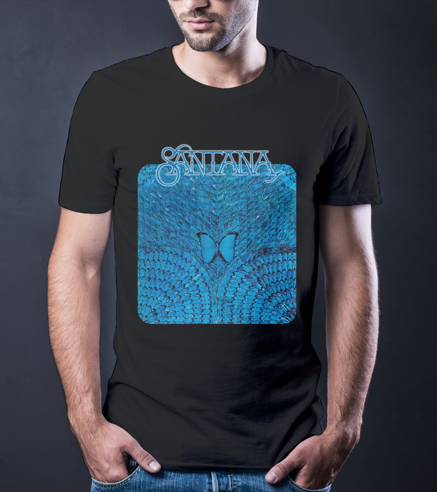 Santana Blue Butterfly And Feathers T-Shirt