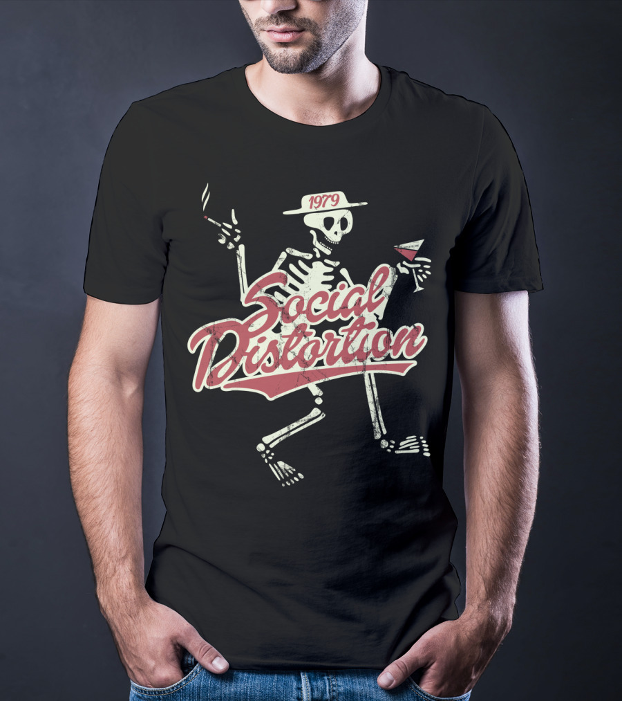 Social Distortion 1979 Skeleton Smoking And Drinking T-Shirt