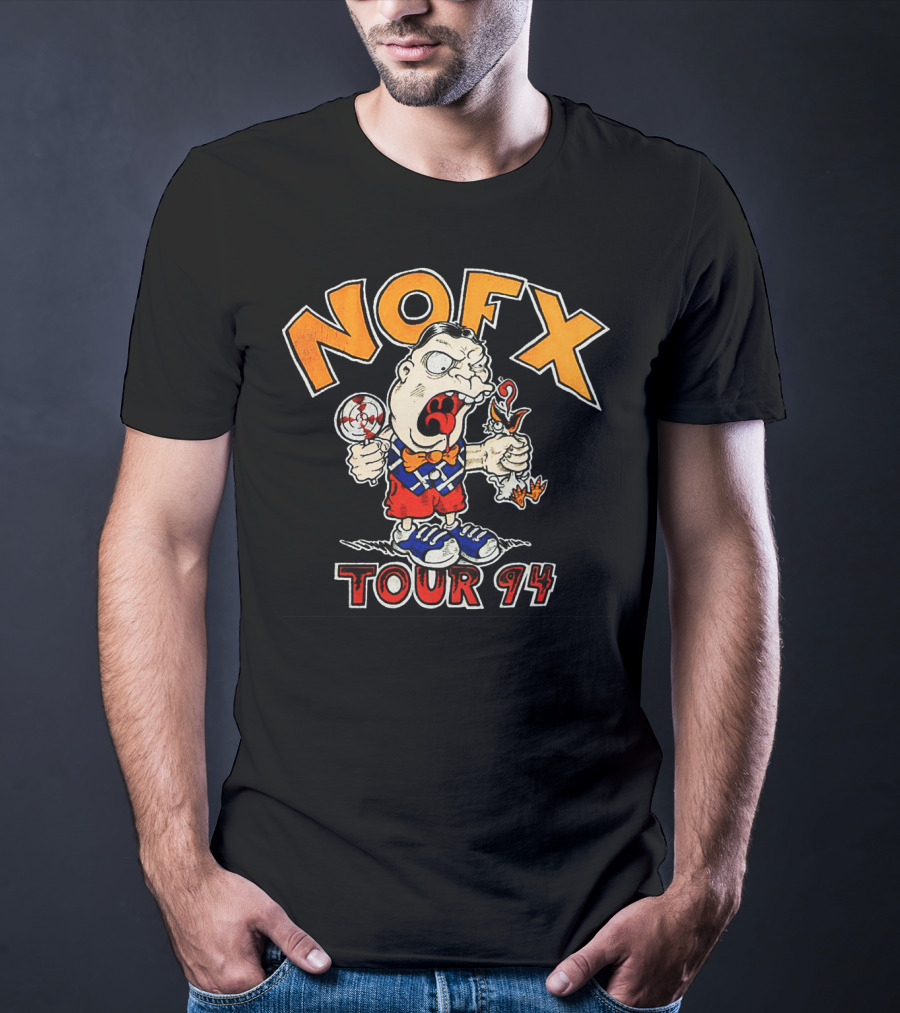 Nofx Tour 94 Cartoon Character With Slingshot And Roast Chicken T-Shirt