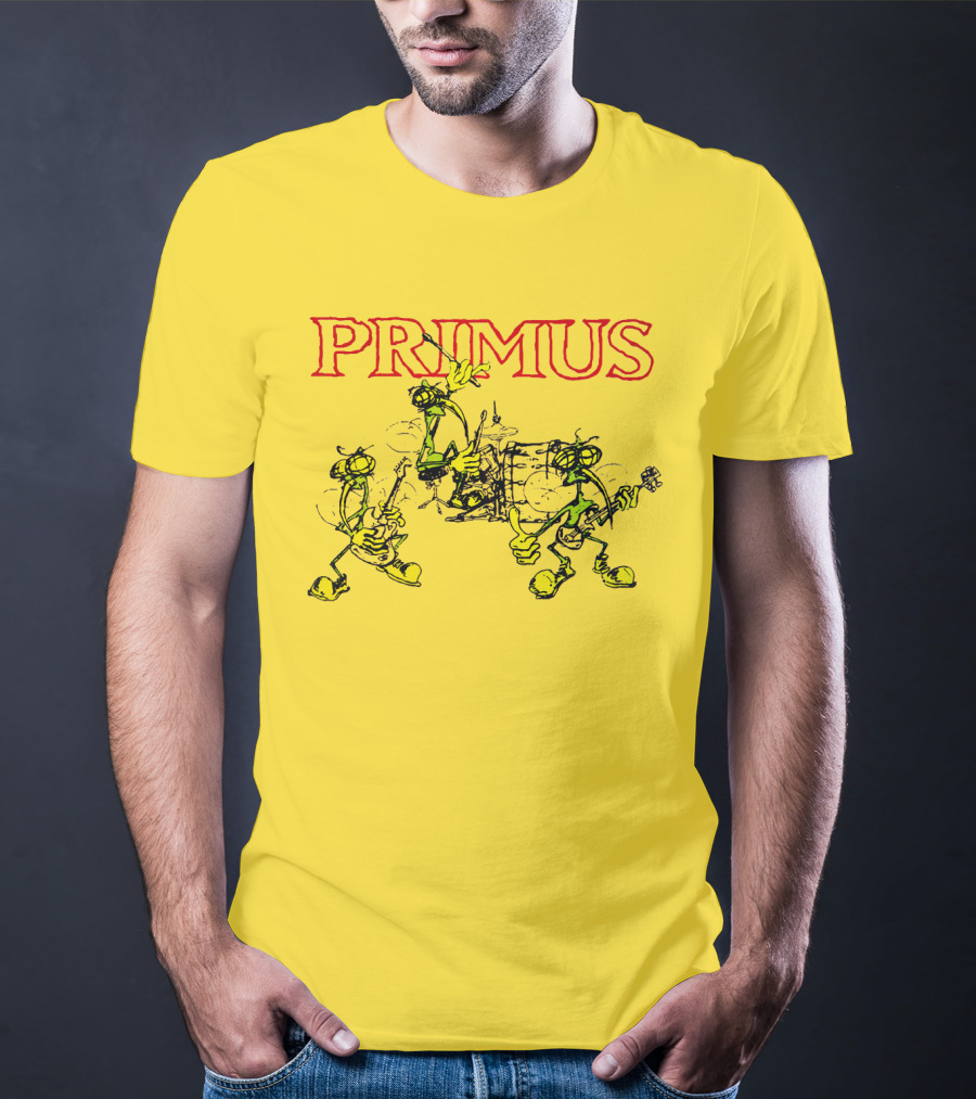 Primus Iconic Cartoon Figures With Red Title T-Shirt