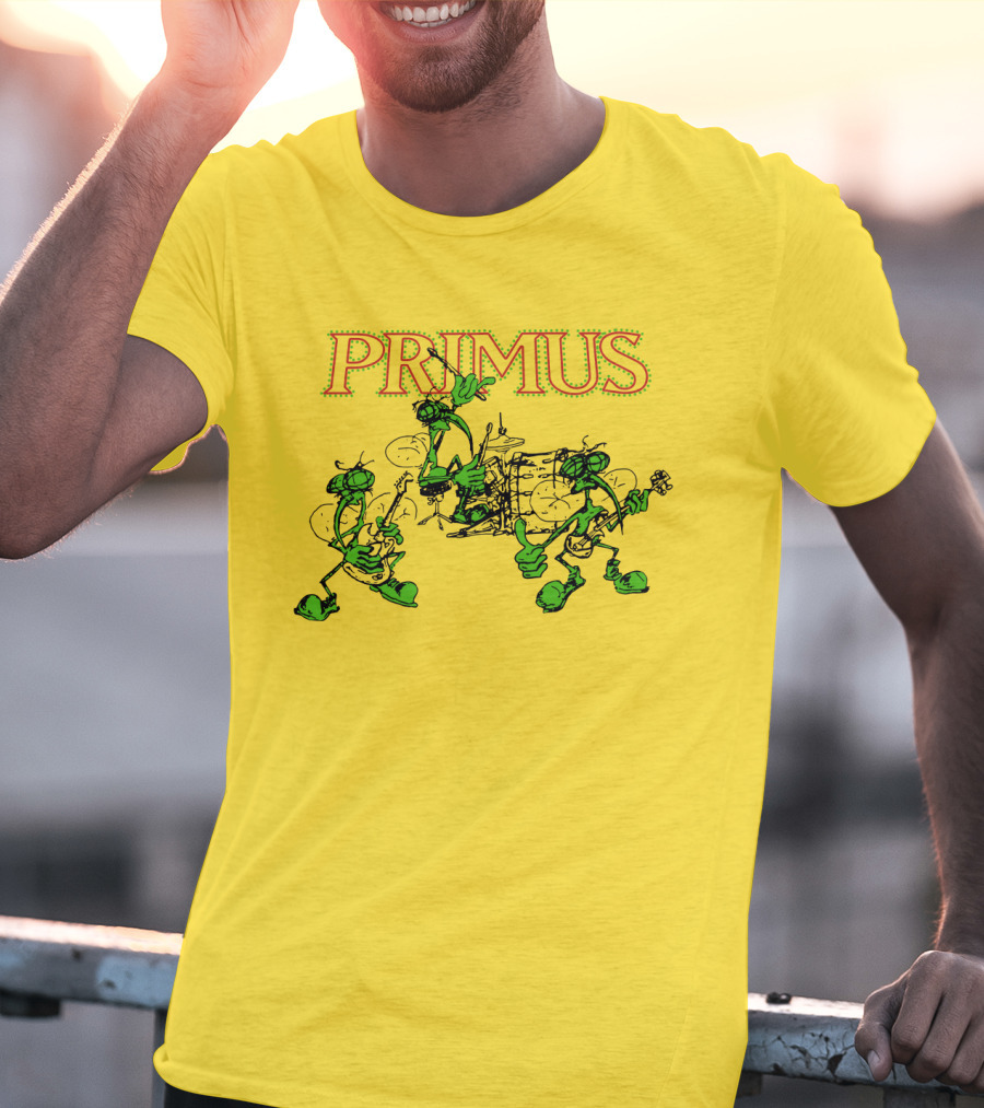 Primus Band Alien Character Drumming And Guitar Playing Scene T-Shirt