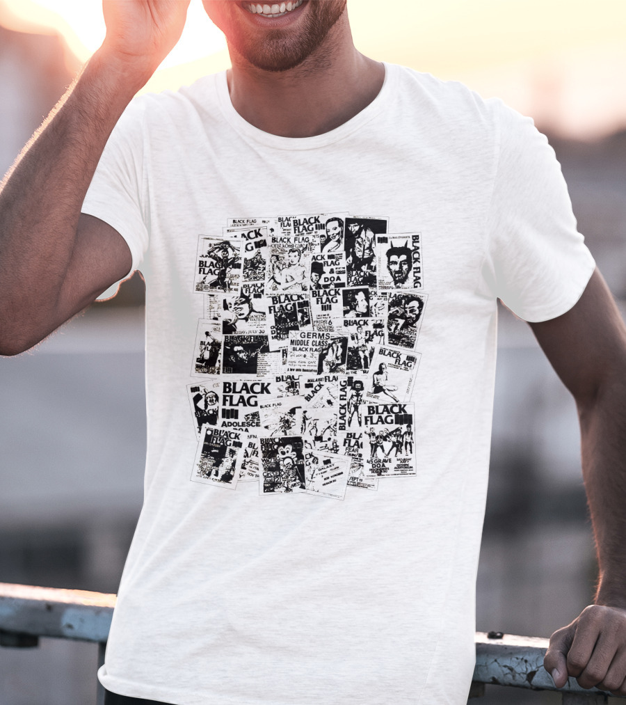 Black Flag Collage With Concert Posters T-Shirt