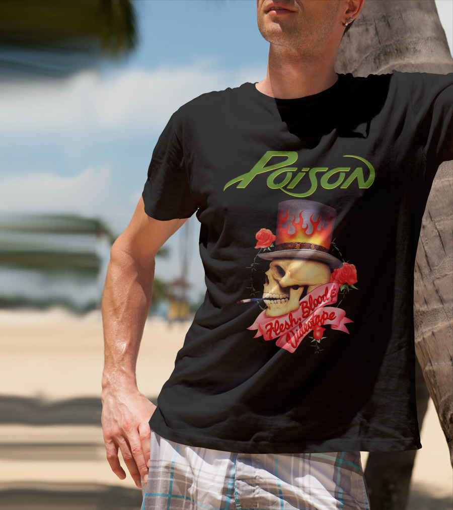 Poison Flesh Blood & Videotape Skull With Roses And Cigarette T-Shirt