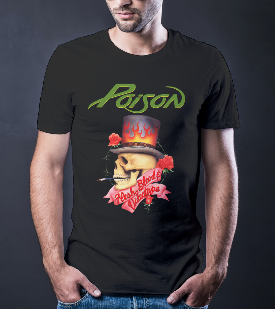 Poison Flesh Blood & Videotape Skull With Roses And Cigarette T-Shirt