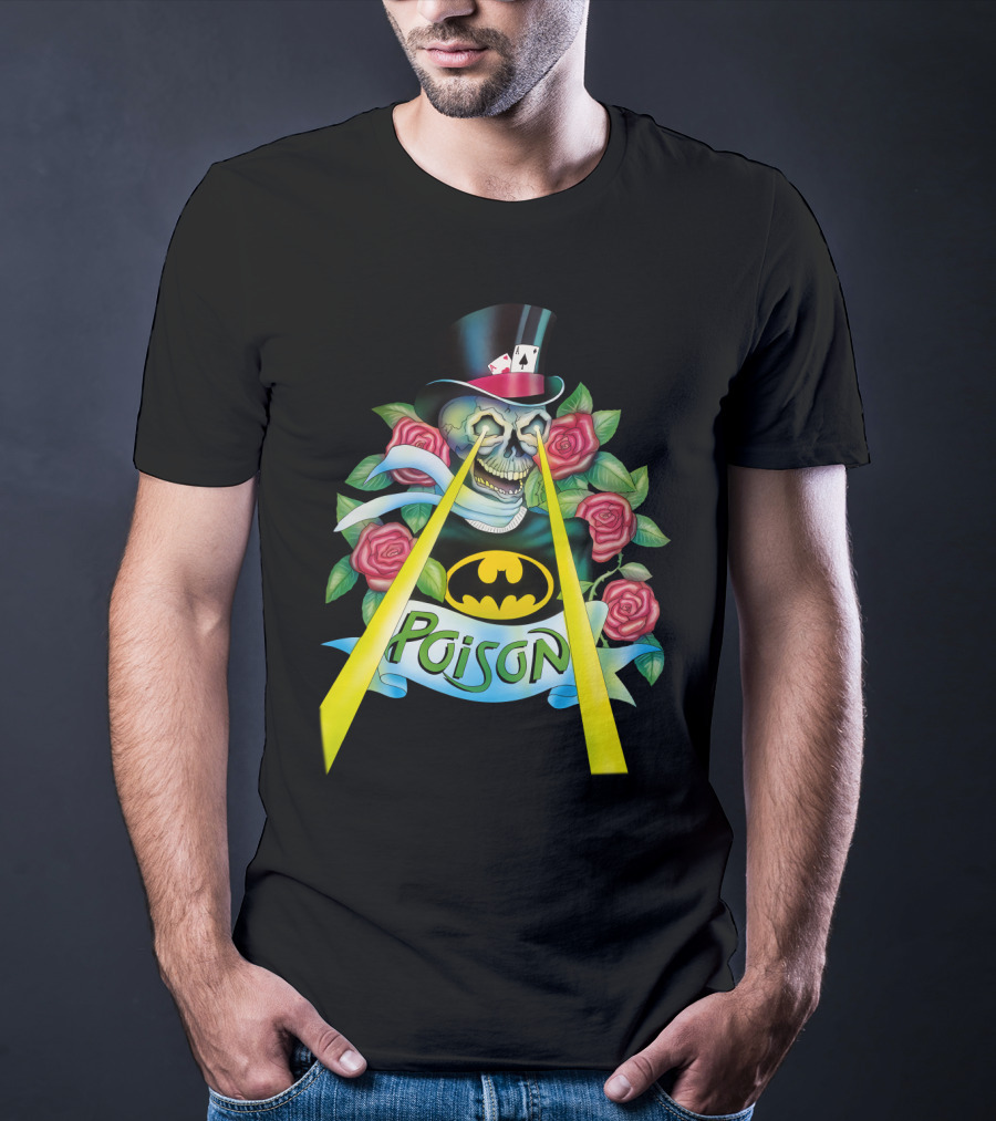 Poison Skull With Top Hat And Roses Featuring Bat T-Shirt