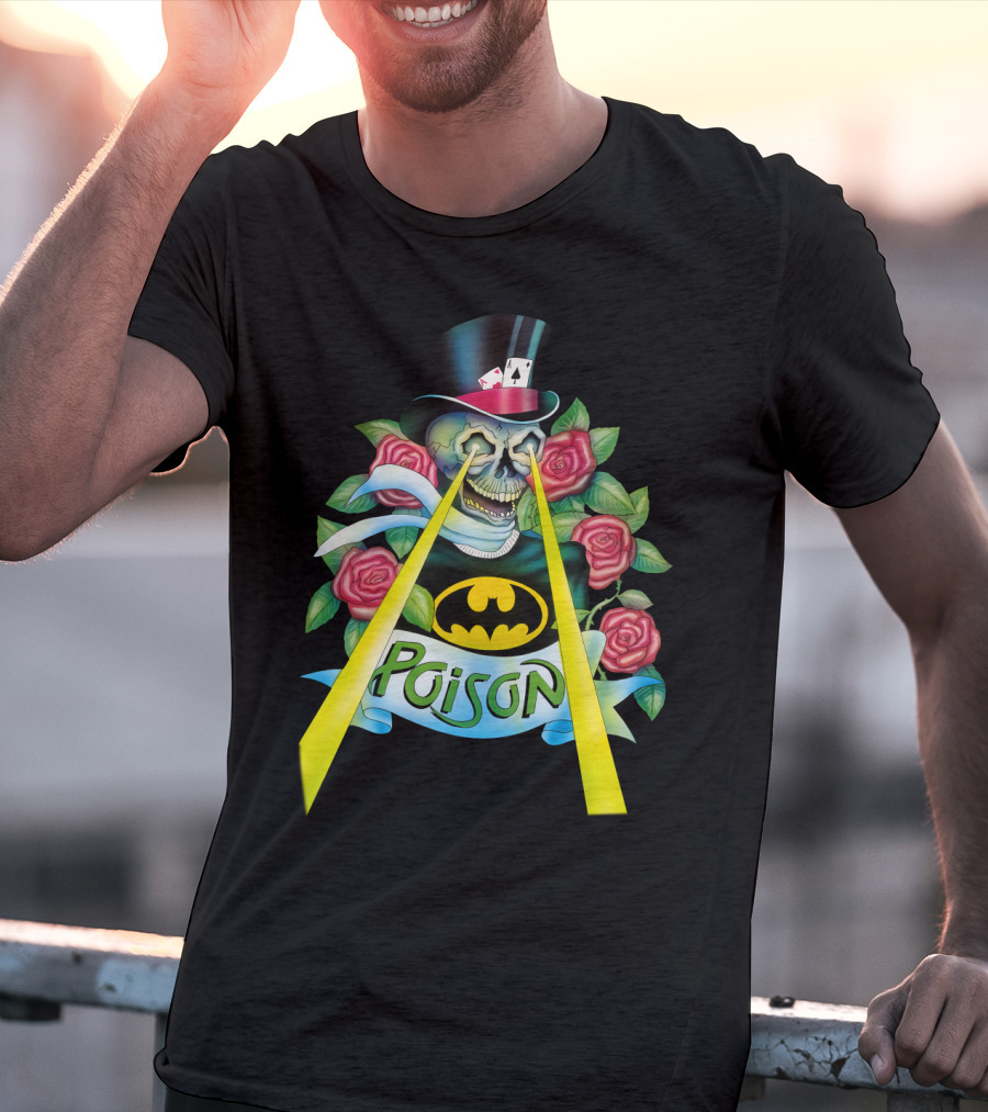 Poison Skull With Top Hat And Roses Featuring Bat T-Shirt