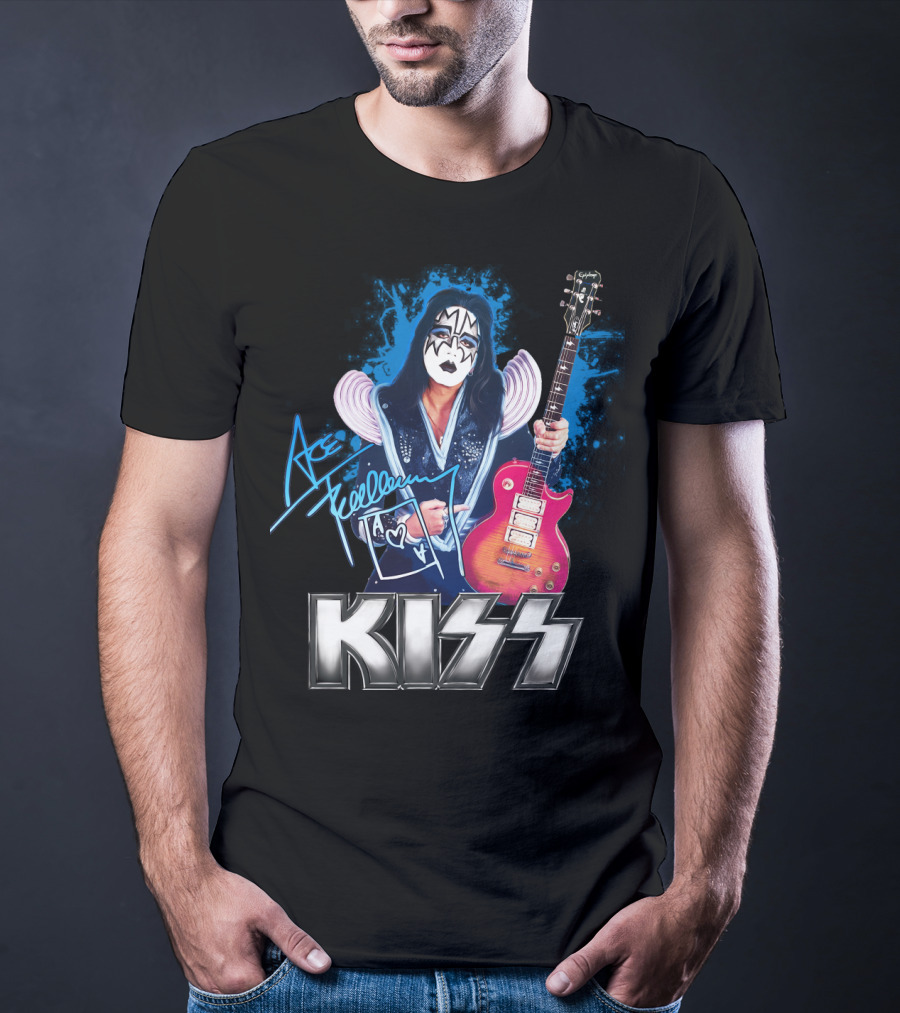 Kiss Ace Frehley Signature Graphic Guitar Art T-Shirt