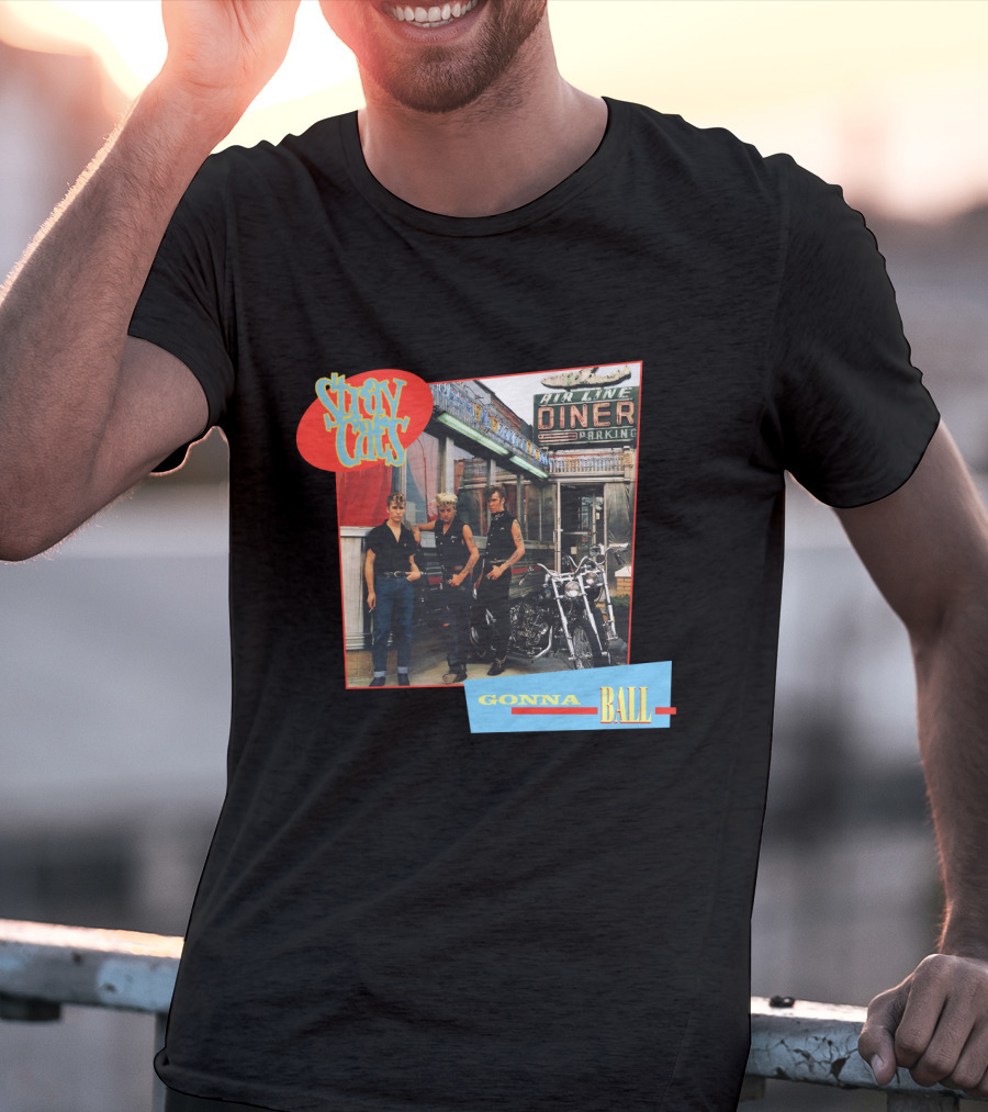 Stray Cats Gonna Ball Fine Line Diner Parking T-Shirt