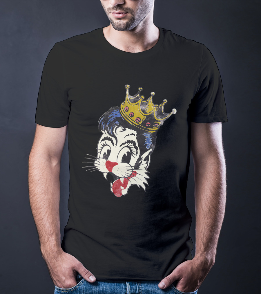 Kiss Cat King Retro Mascot Style With Crown T-Shirt