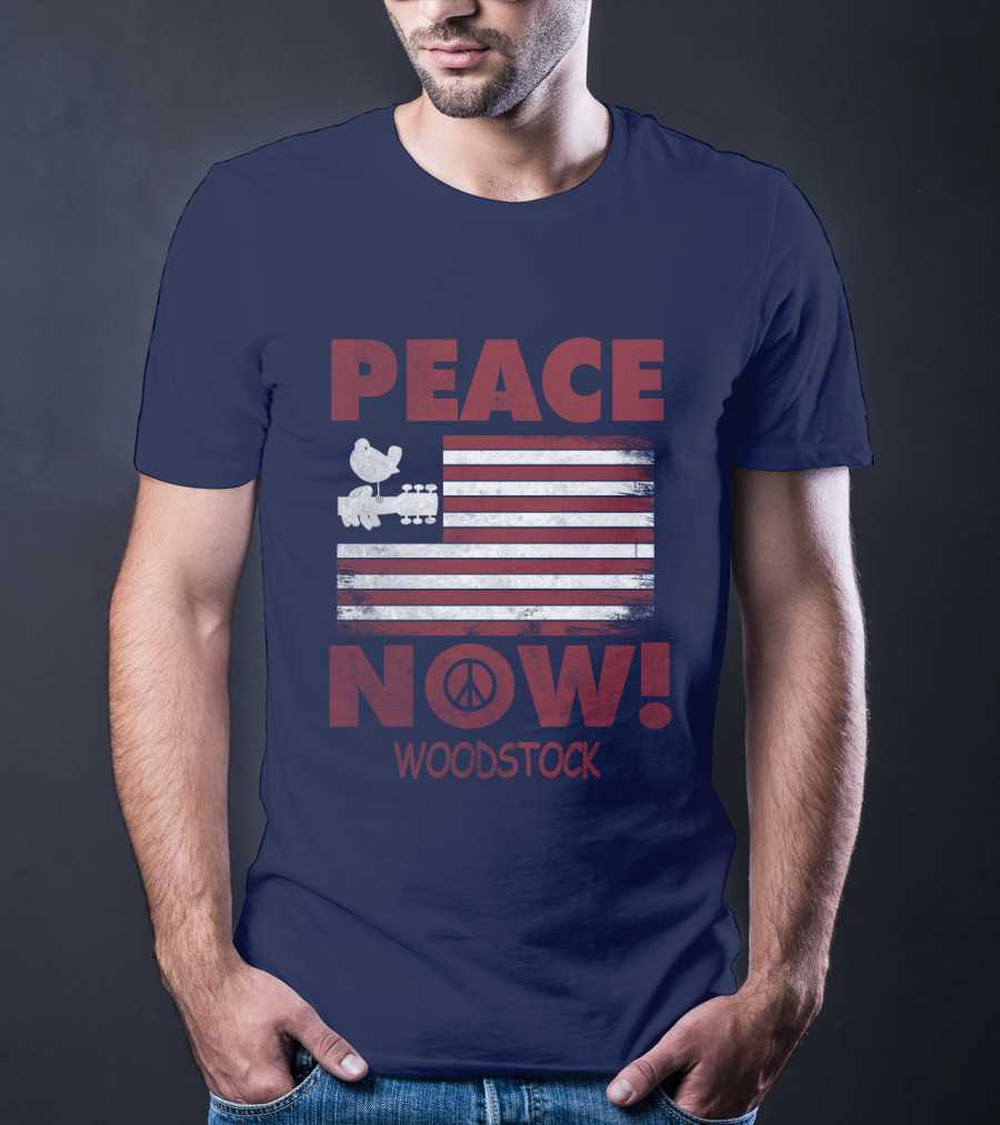Woodstock Peace Now! American Flag Guitar Bird T-Shirt