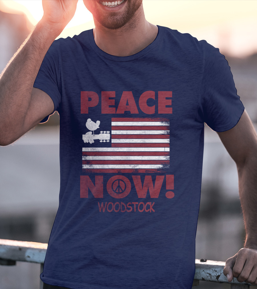 Woodstock Peace Now! American Flag Guitar Bird T-Shirt