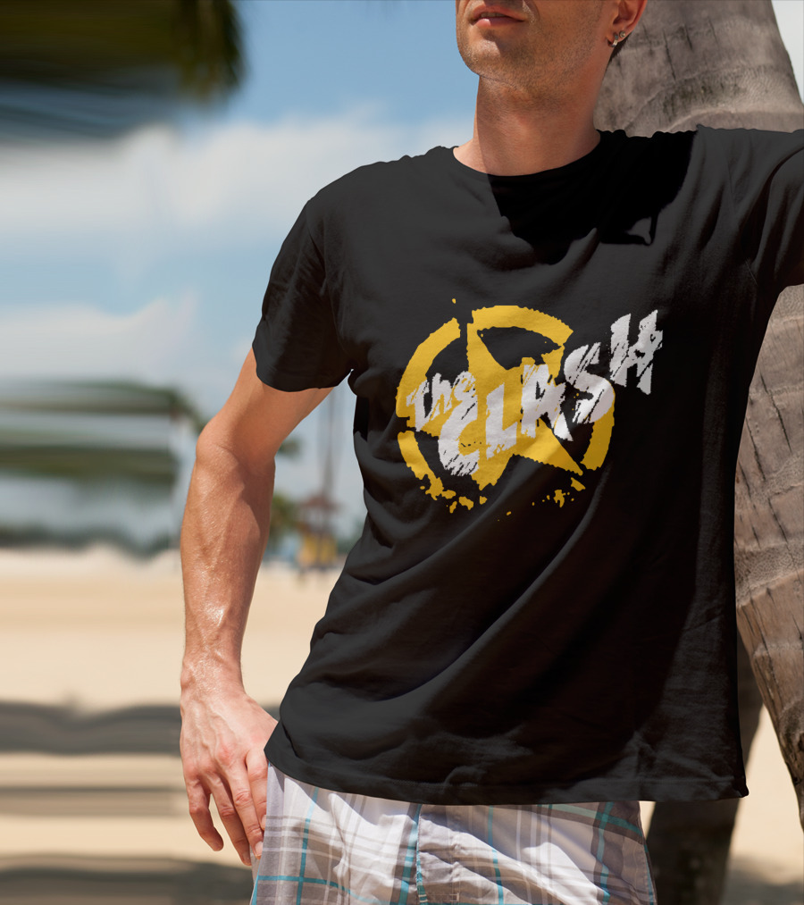The Clash Star Logo Distressed Style Yellow And White T-Shirt