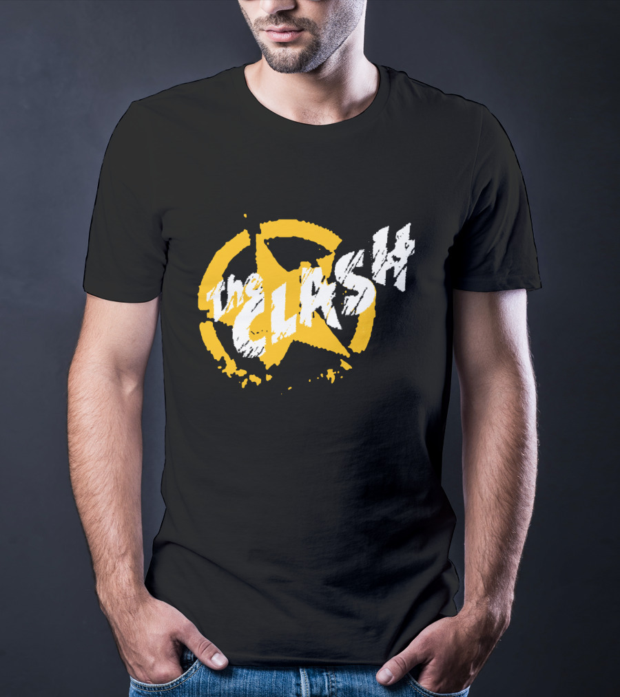 The Clash Star Logo Distressed Style Yellow And White T-Shirt