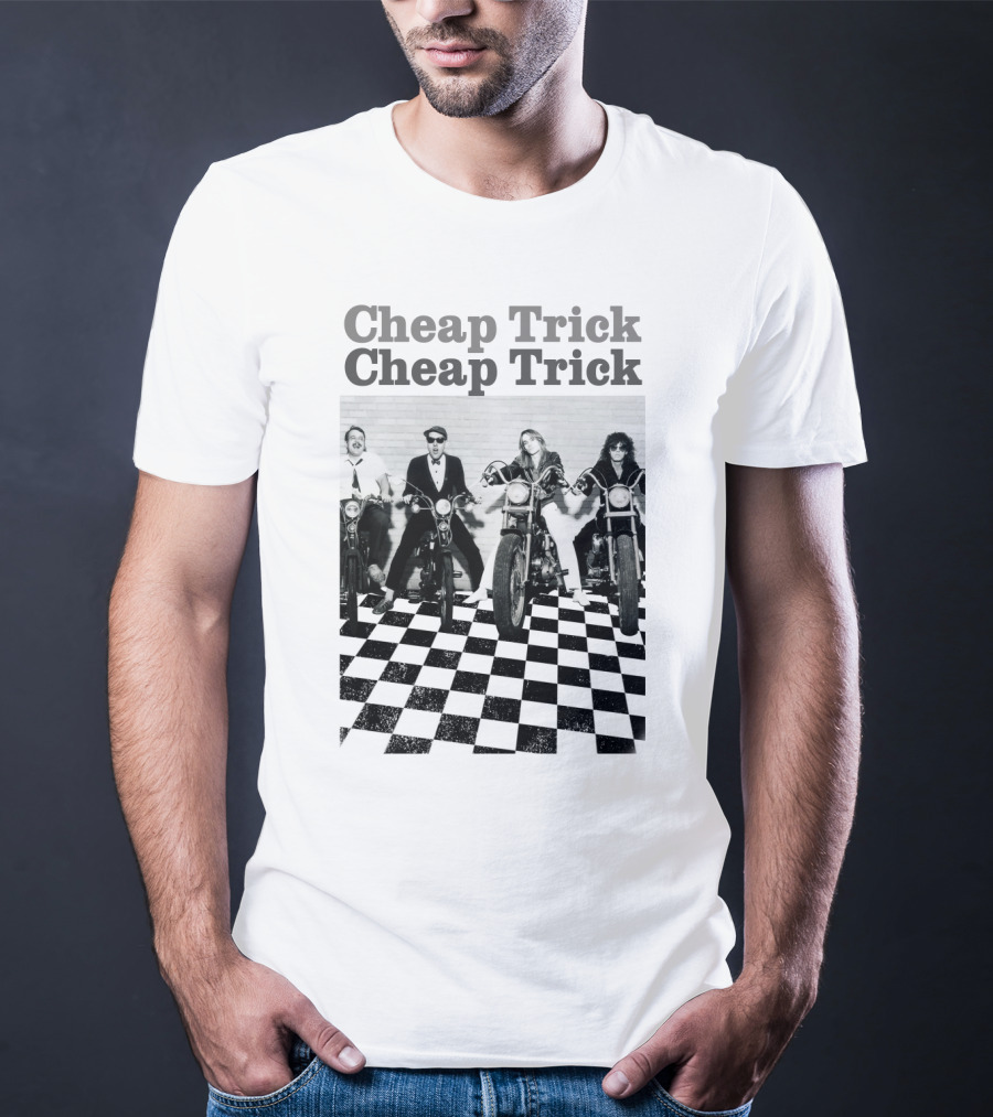 Cheap Trick Band Vintage Motorcycle Checkerboard T-Shirt