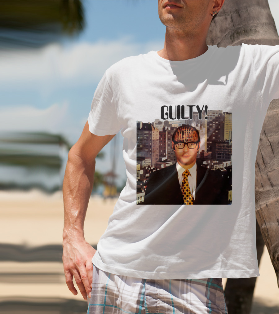 Guilty! Man With Cityscape Cage Head T-Shirt