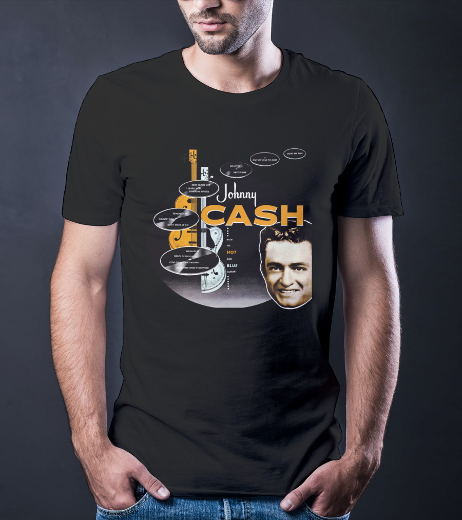 Johnny Cash Man In Black Hot And Blue Guitar Songs T-Shirt