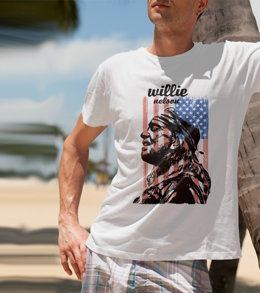 Willie Nelson American Flag Profile T-Shirt