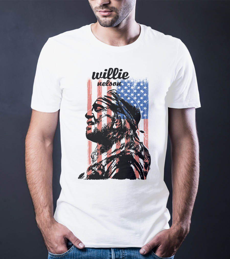 Willie Nelson American Flag Profile T-Shirt